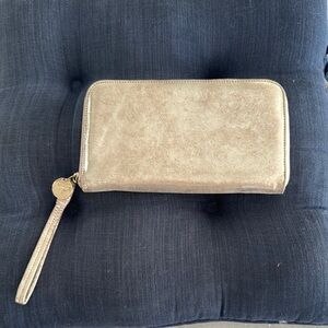 Gold Zip-Around Wallet with Wristlet